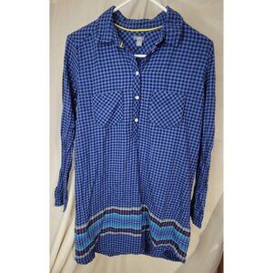 Aerie Womens Med Plaid Blue Long Sleeve Button Front Check Shirt Boho Chic